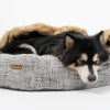 Charlie’s – Snookie Hooded Pet Bed – Faux Wolf Fur & Linen – Light Grey