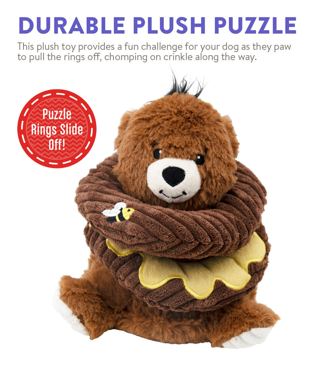 Charming Pet Ringamals Plush Puzzle Dog Toy - Honey Bear - Pets and More