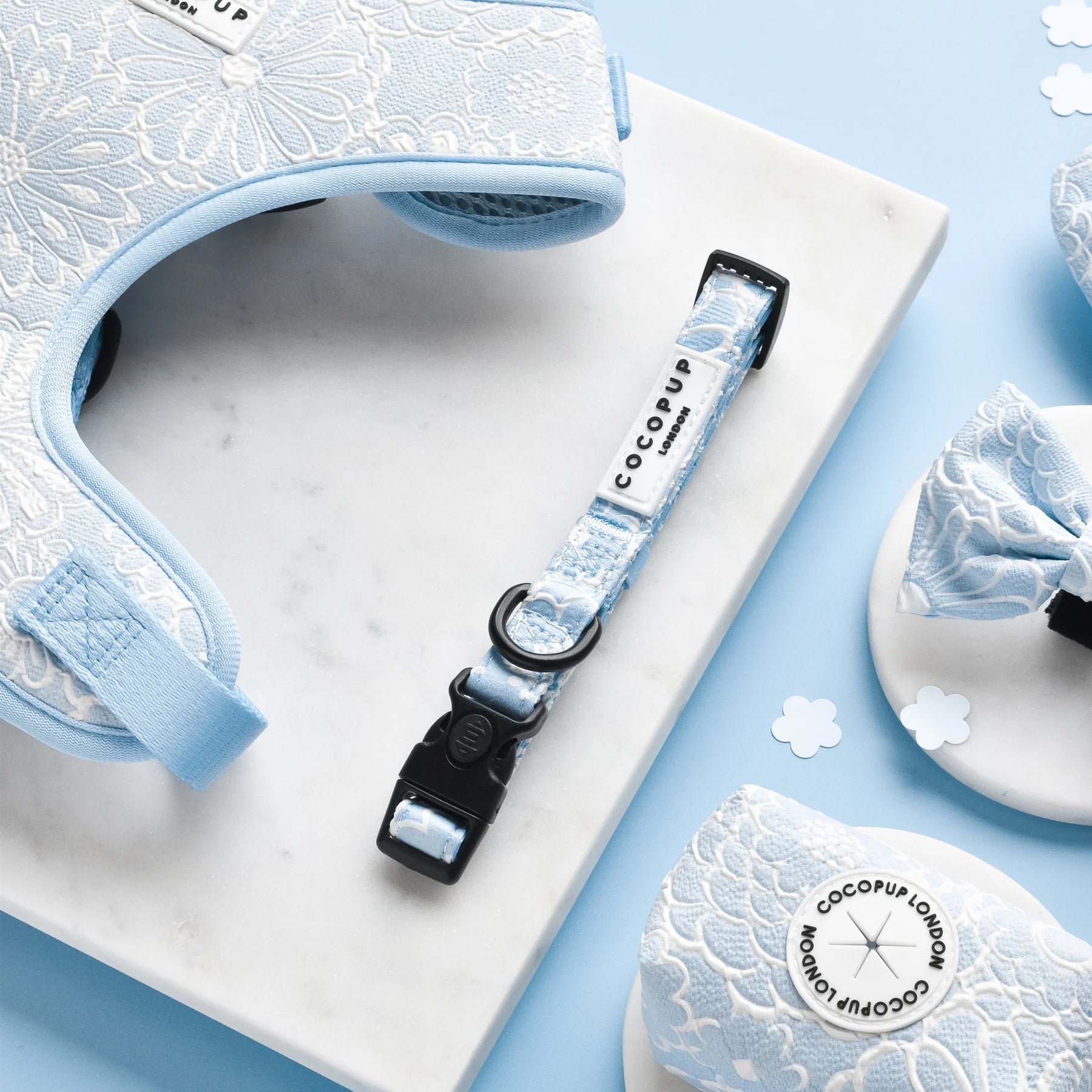 Cocopup London – LUXE Dog Collar – Baby Blue Flower