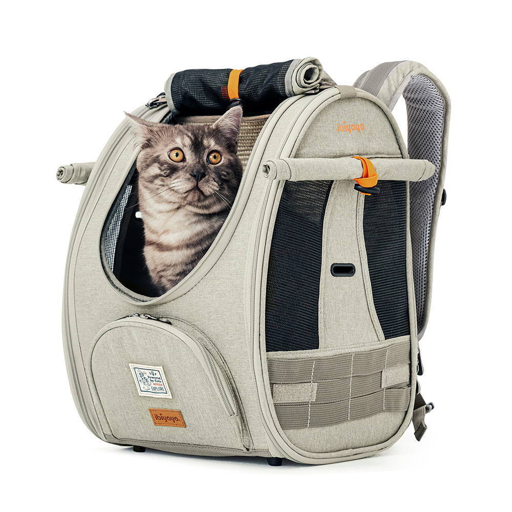 Ibiyaya Adventure Cat & Small Dog Carrier Backpack - Grey-Green - Pets and More