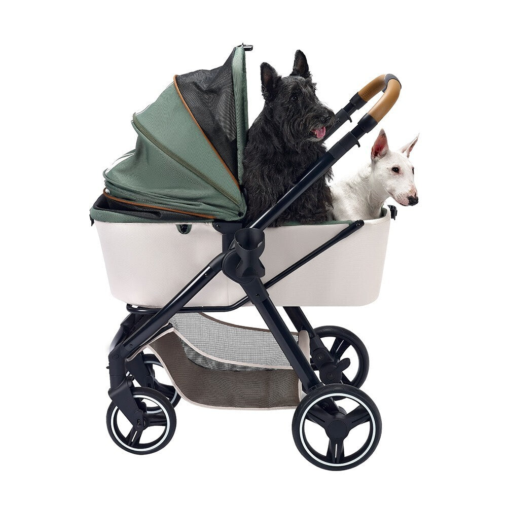 Ibiyaya Retro Luxe Folding Pet Stroller for Pets up to 30kg - Soft Sage - Pets and More