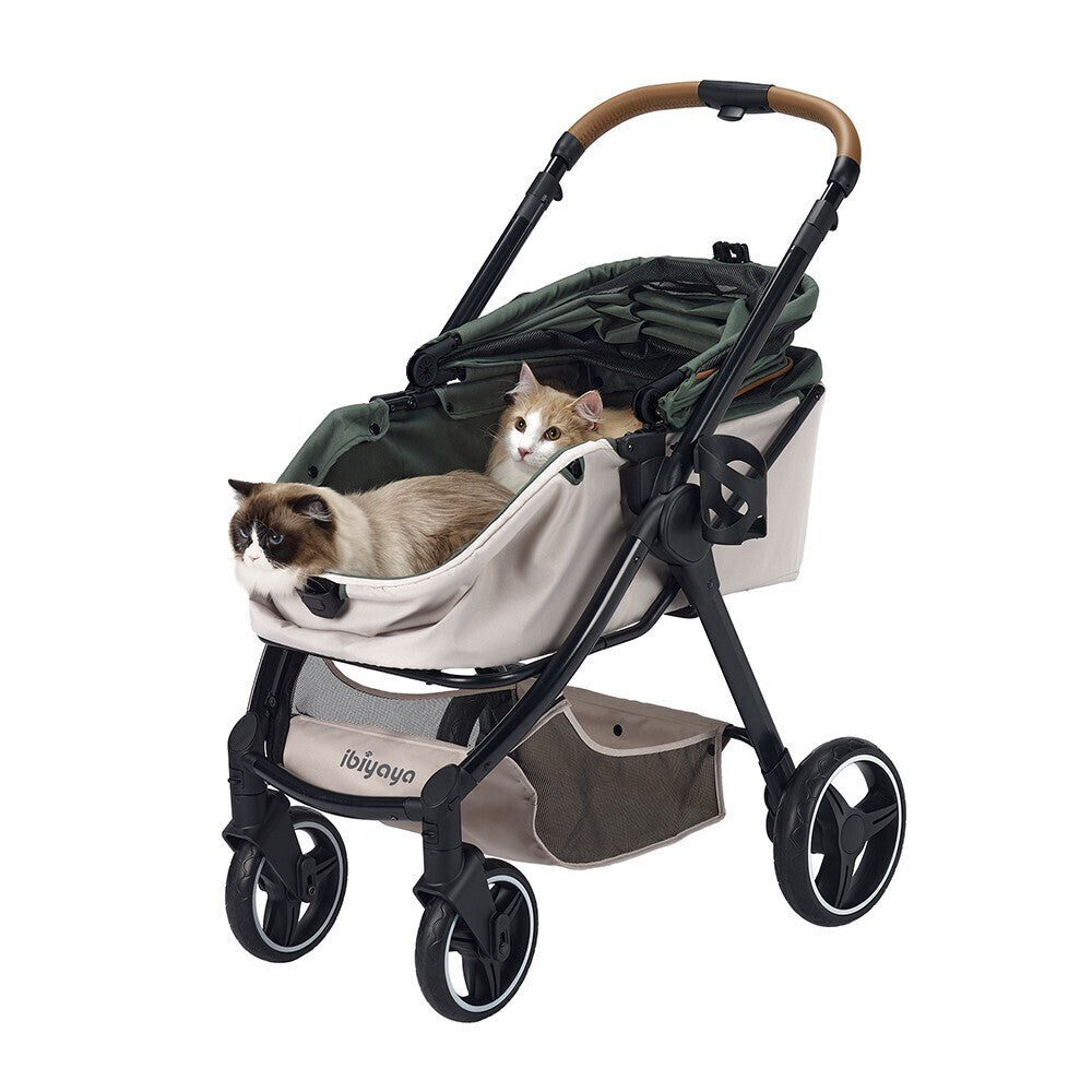Ibiyaya Retro Luxe Folding Pet Stroller for Pets up to 30kg - Soft Sage - Pets and More