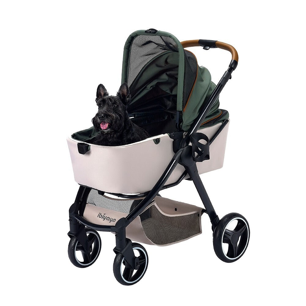 Ibiyaya Retro Luxe Folding Pet Stroller for Pets up to 30kg - Soft Sage - Pets and More