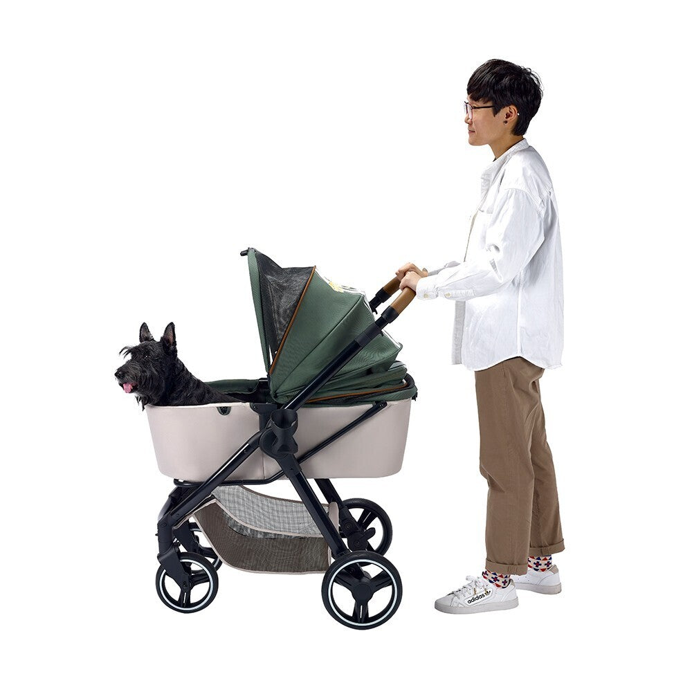 Ibiyaya Retro Luxe Folding Pet Stroller for Pets up to 30kg - Soft Sage - Pets and More