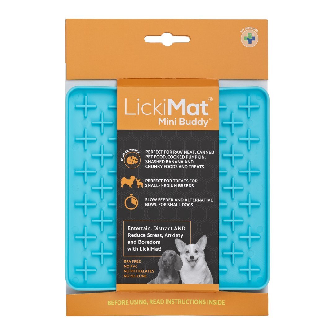 Lickimat Mini Buddy Slow Food Bowl Anti-Anxiety Mat for Dogs - Turquoise - Pets and More