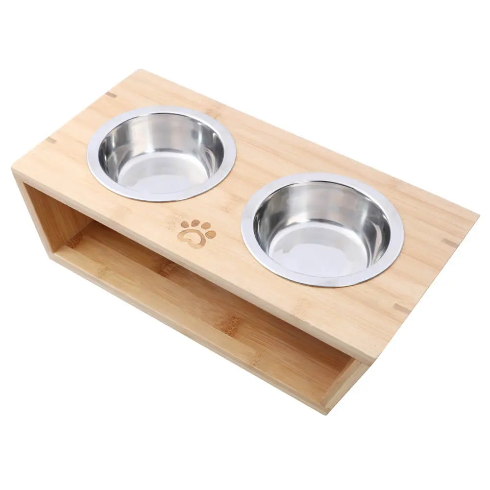 Charlie’s – Bamboo Dog Feeder With Stainless Steel Bowls – Natural - Pets and More
