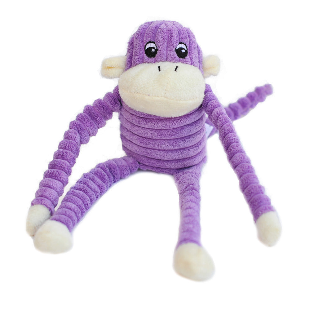 Zippy Paws Spencer the Crinkle Monkey Long Leg Plush Dog Toy - Purple - Pets and More