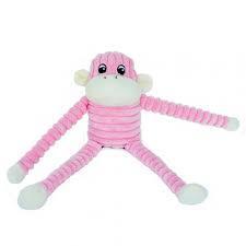 Zippy Paws Spencer the Crinkle Monkey Long Leg Plush Dog Toy - Pink - Pets and More