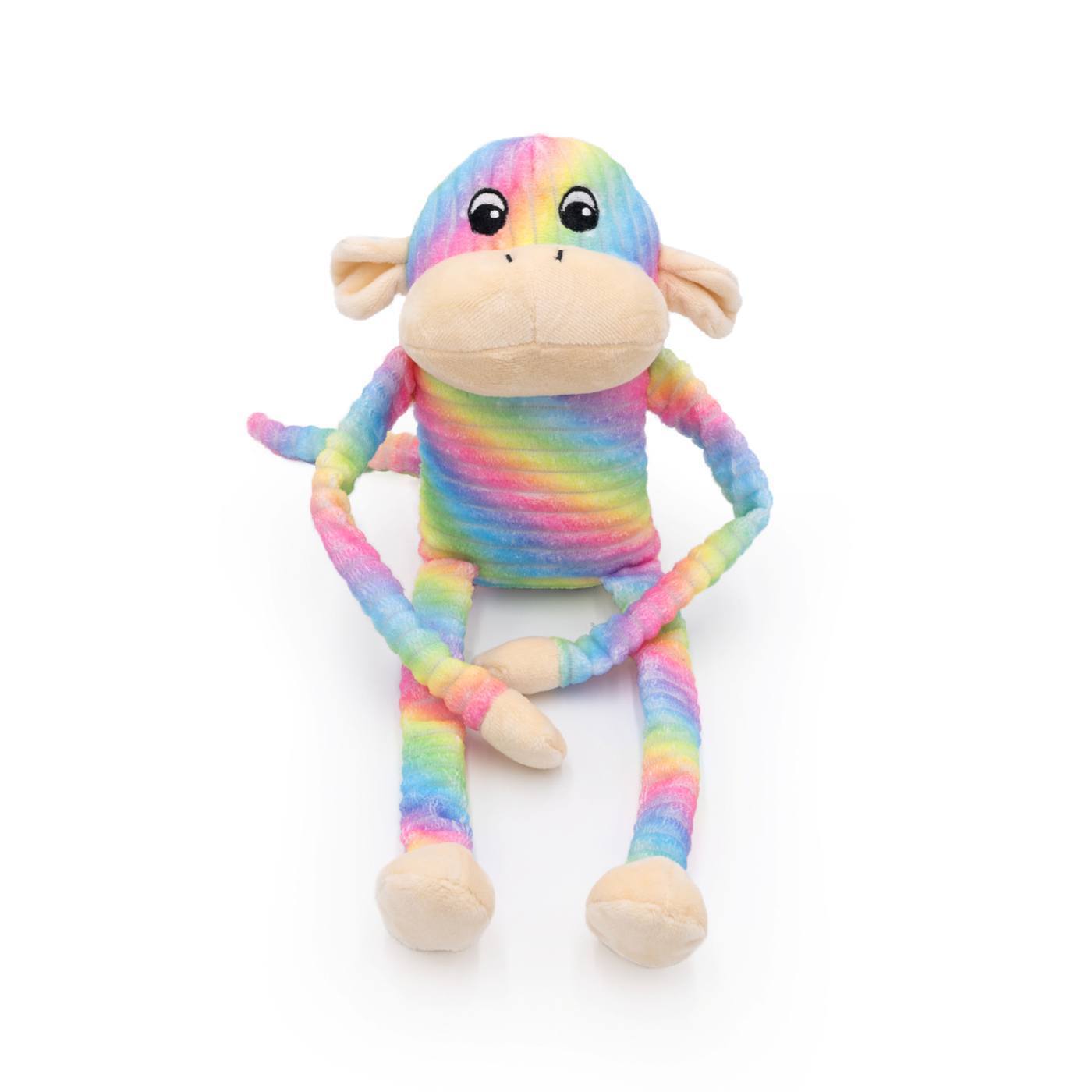 Zippy Paws Spencer the Crinkle Monkey Long Leg Plush Dog Toy - Large Rainbow - Pets and More