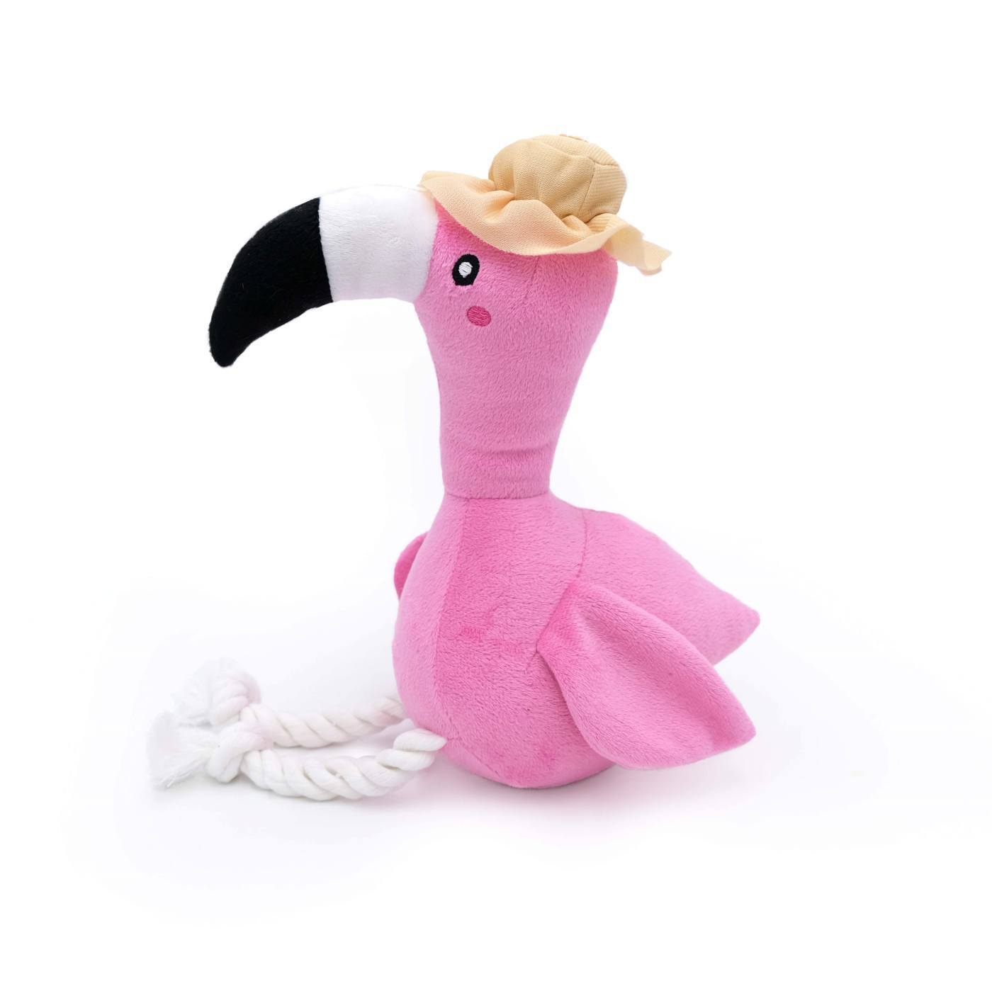 Zippy Paws Playful Pal Plush Squeaker Rope Dog Toy - Freya the Flamingo - Pets and More