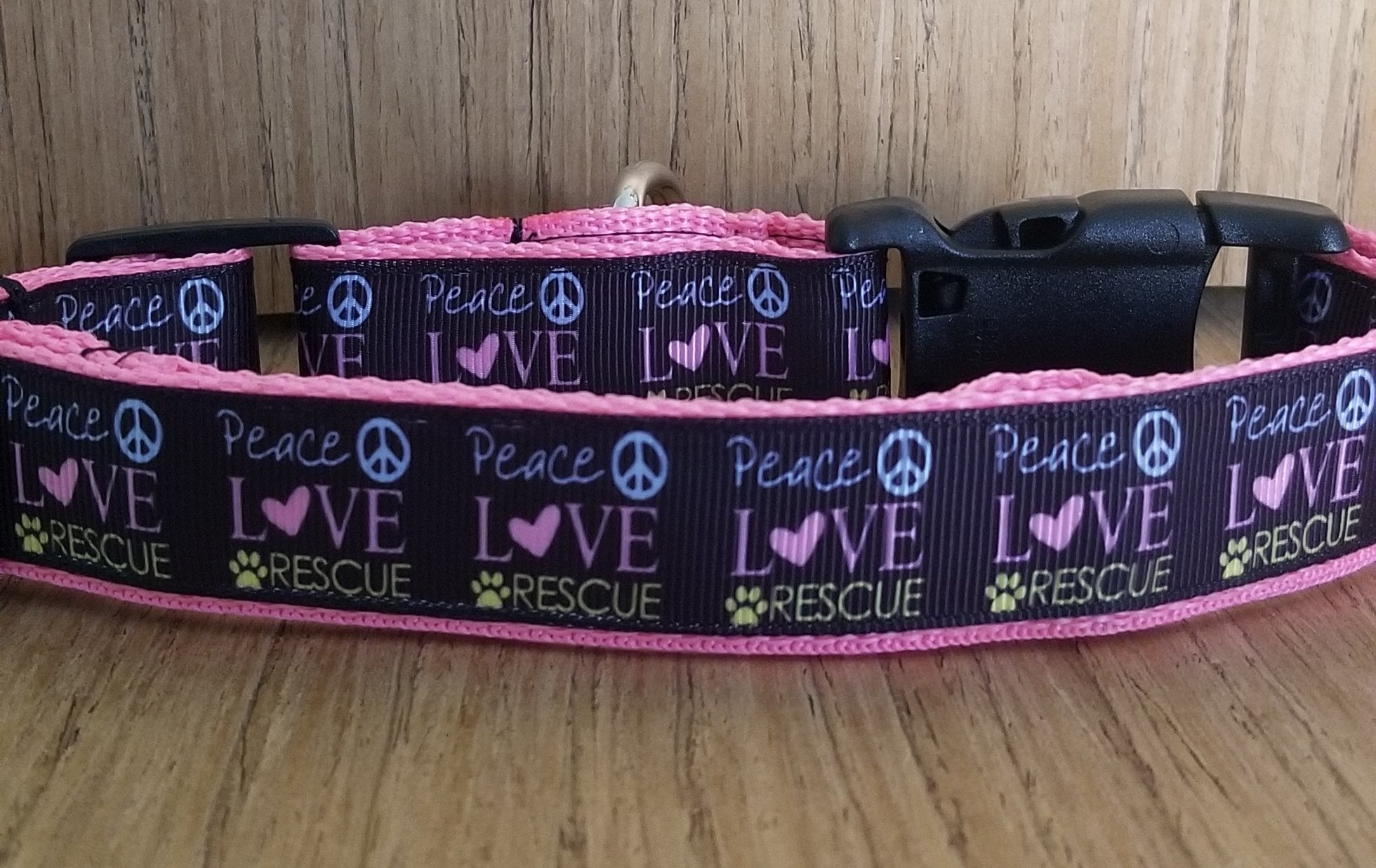 Peace Love and Rescue Pink Collar - Pets and More