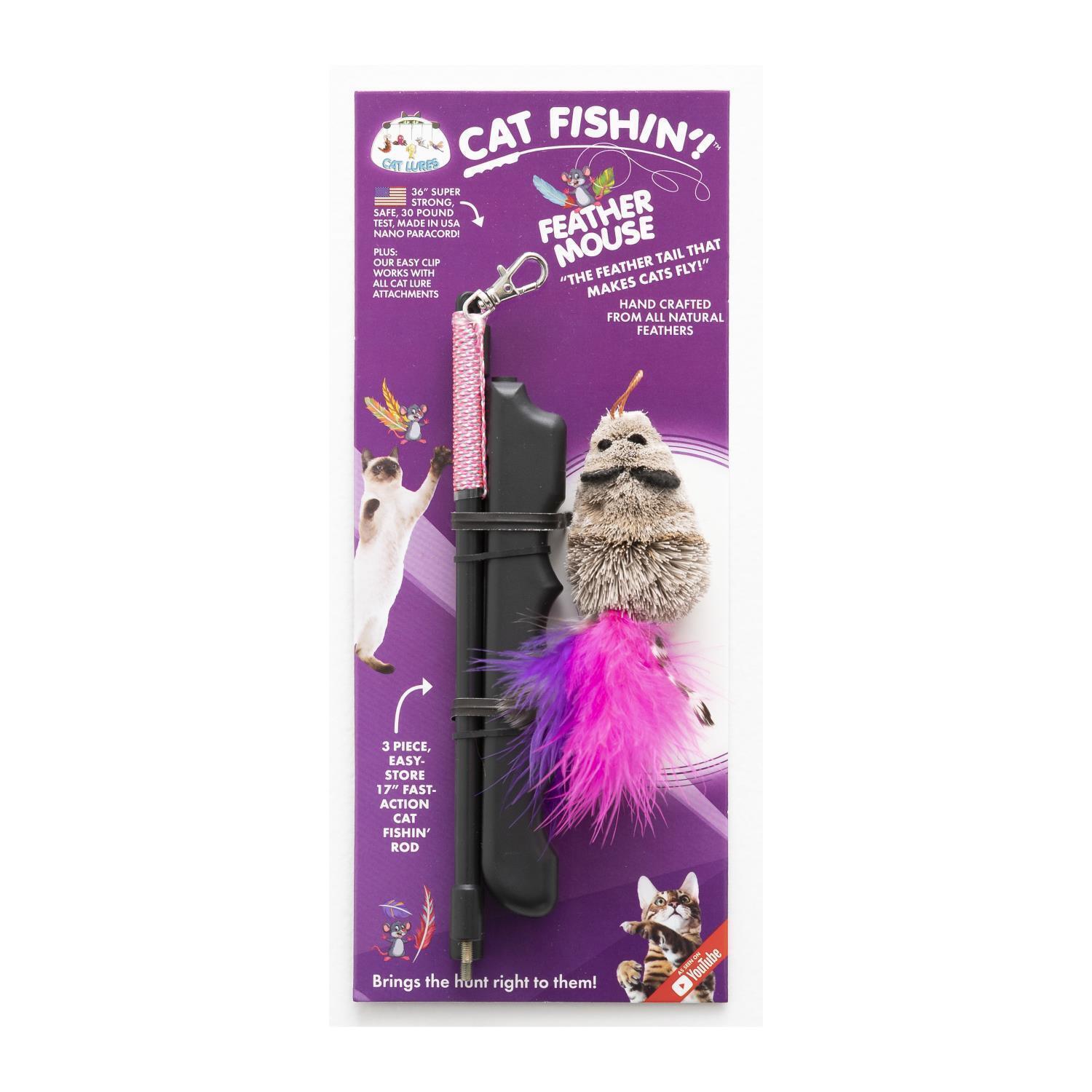 Cat Lures Cat Fishin' Rod Teaser Cat Toy - Feather Mouse - Pets and More