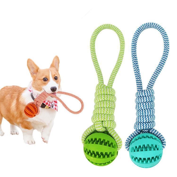 Durable Rubber Ball Chew Toy with Cotton Rope - Pets and More
