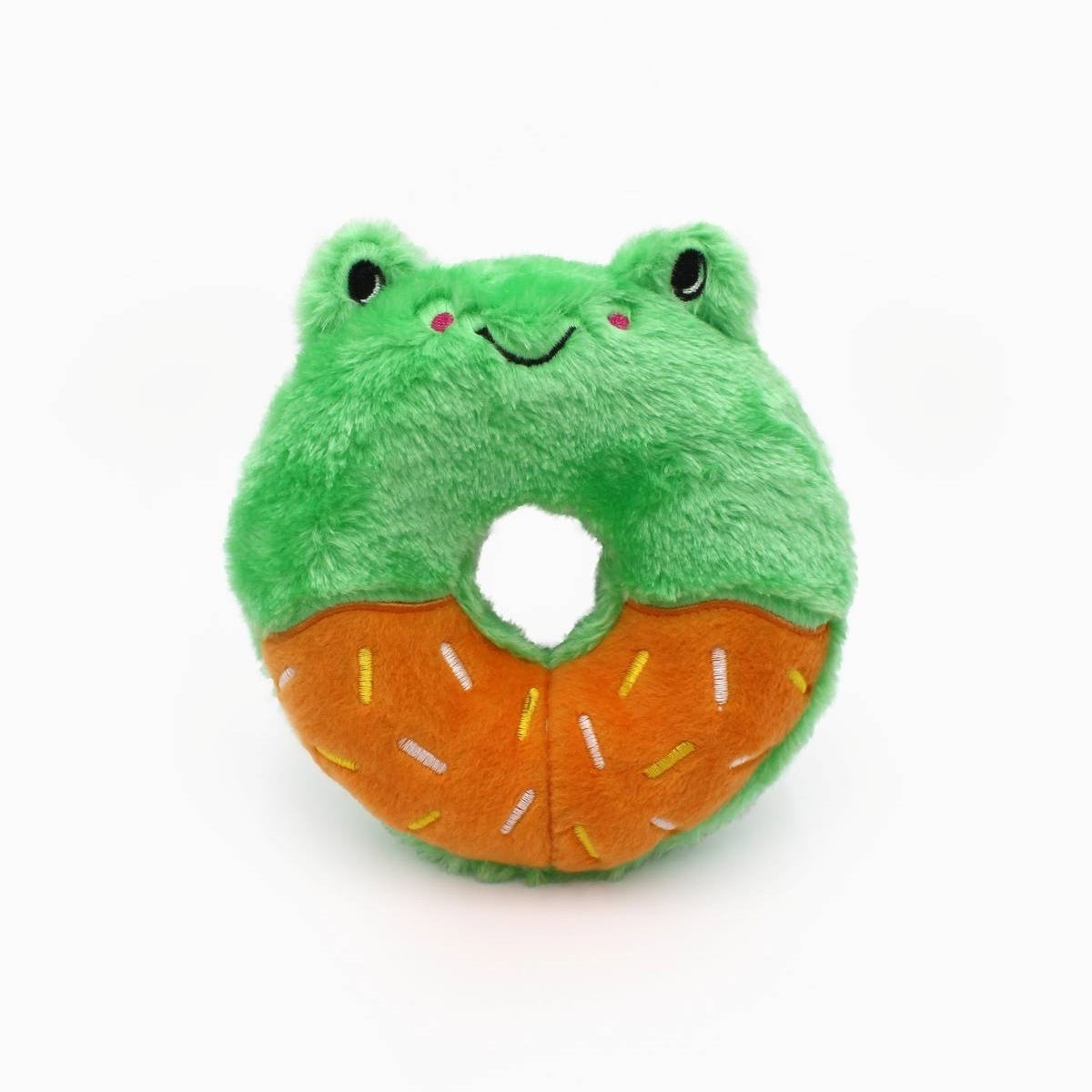 Zippy Paws Donutz Buddies Plush Squeaker Dog Toy - Frog - Pets and More