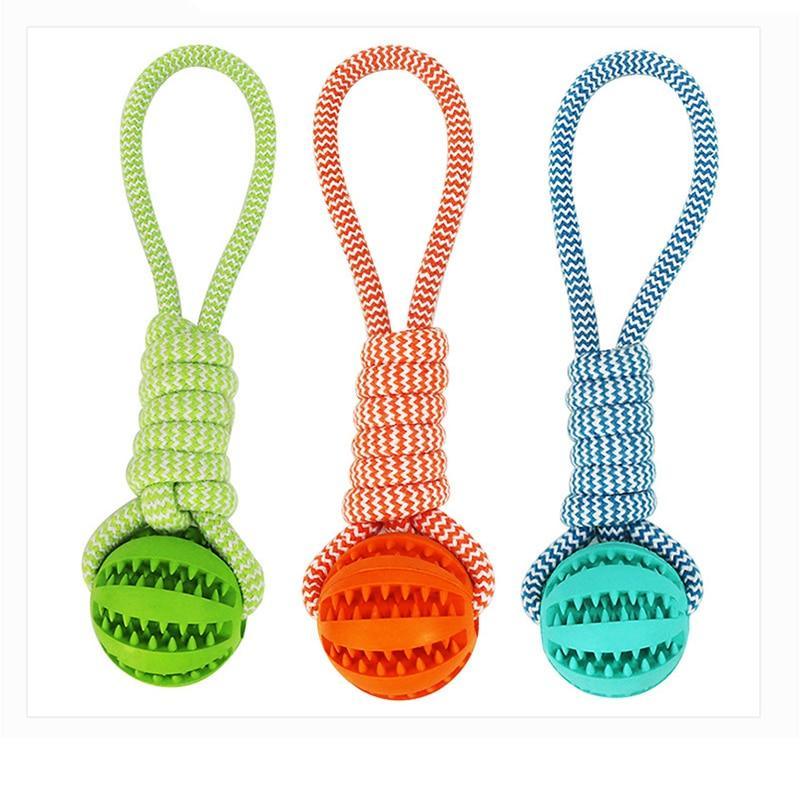 Durable Rubber Ball Chew Toy with Cotton Rope - Pets and More